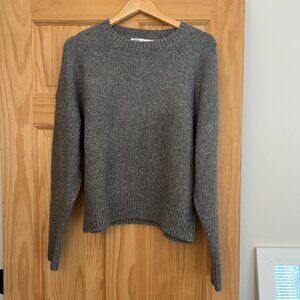 Zara Womens Crew Long Sleeve Dark Charcoal Grey Wool Blend Sweater Small